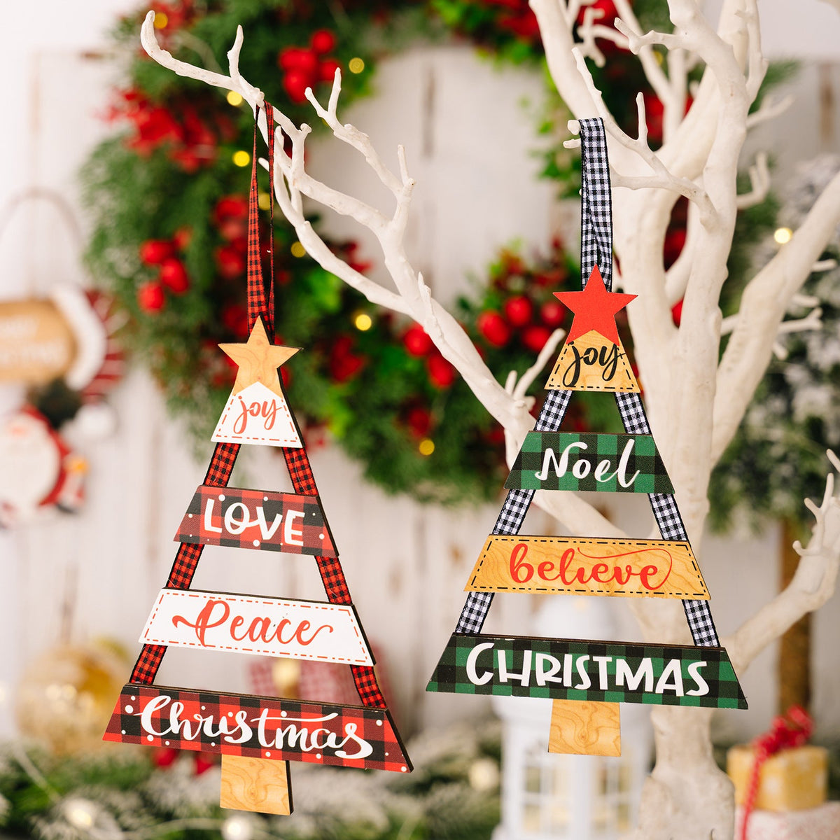 Christmas Tree Ornaments – Rustic Plaid Holiday Decor