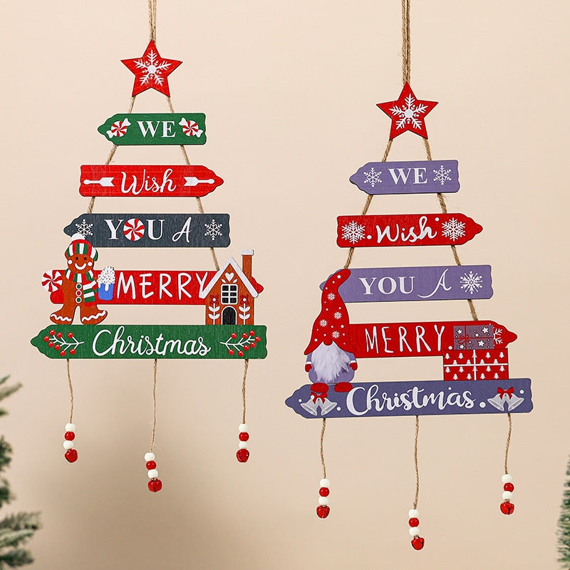 Wooden Christmas Hanging Sign - Rustic Holiday Wall Decor