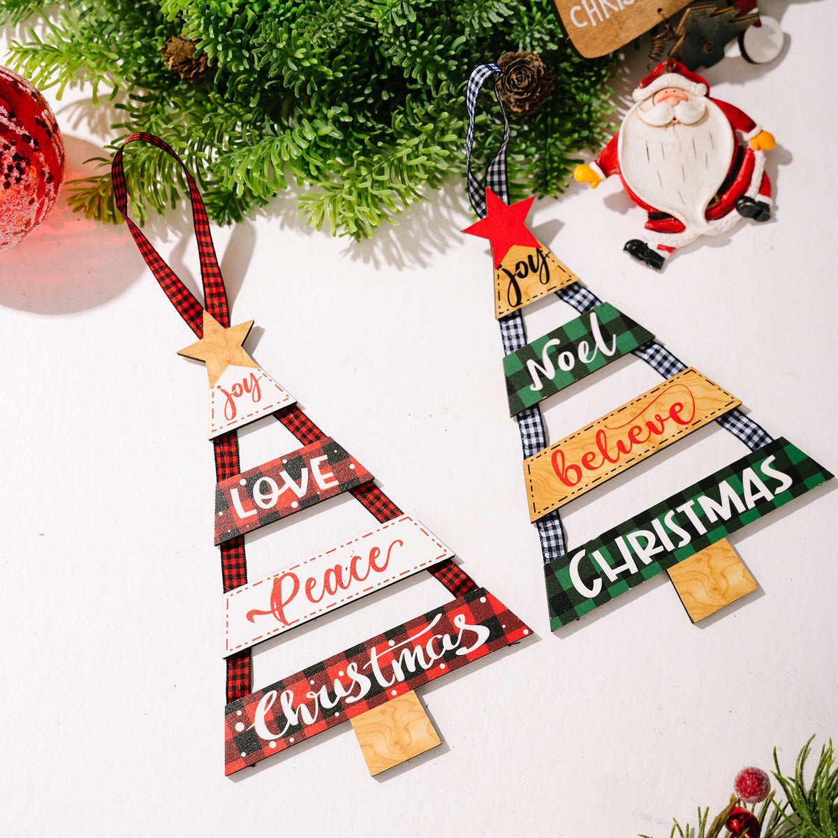 Christmas Tree Ornaments – Rustic Plaid Holiday Decor