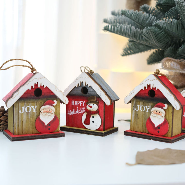 Wooden Christmas House Ornaments With Rustic Charm