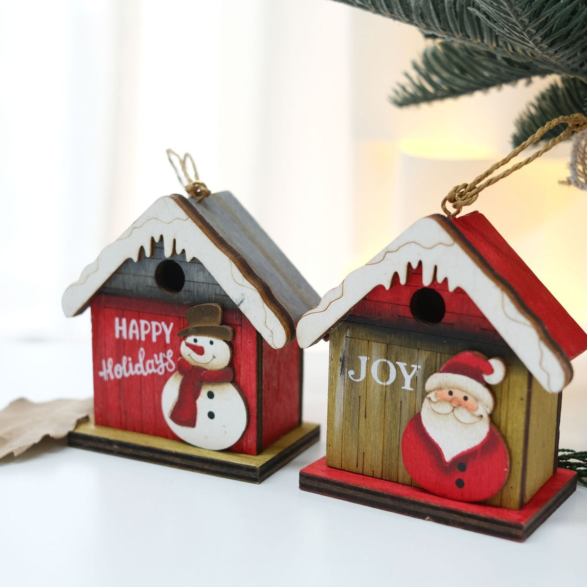 Wooden Christmas House Ornaments With Rustic Charm