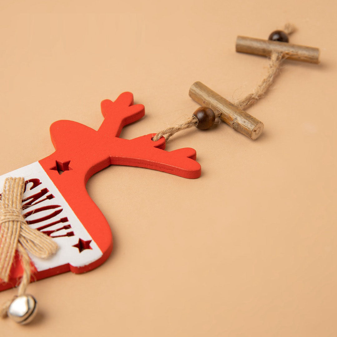 Christmas Deer Ornament With Rustic Bells and Bow