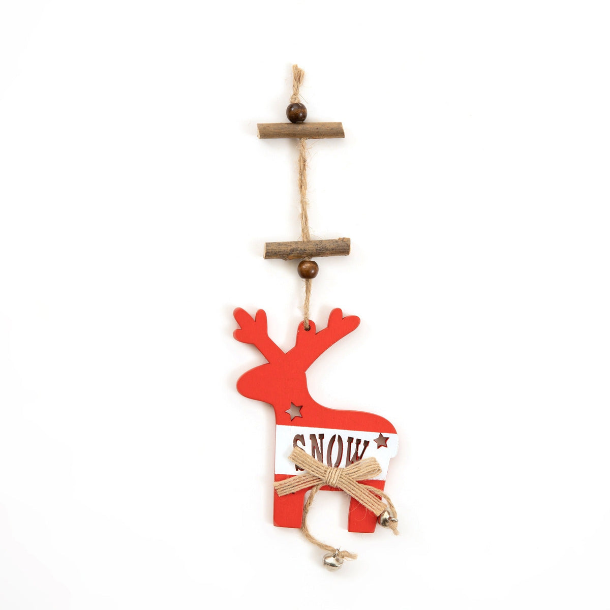 Christmas Deer Ornament With Rustic Bells and Bow