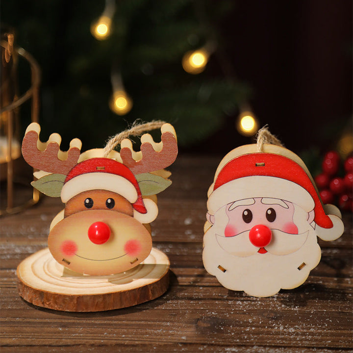 Wooden Christmas Ornaments with Glowing LED Noses
