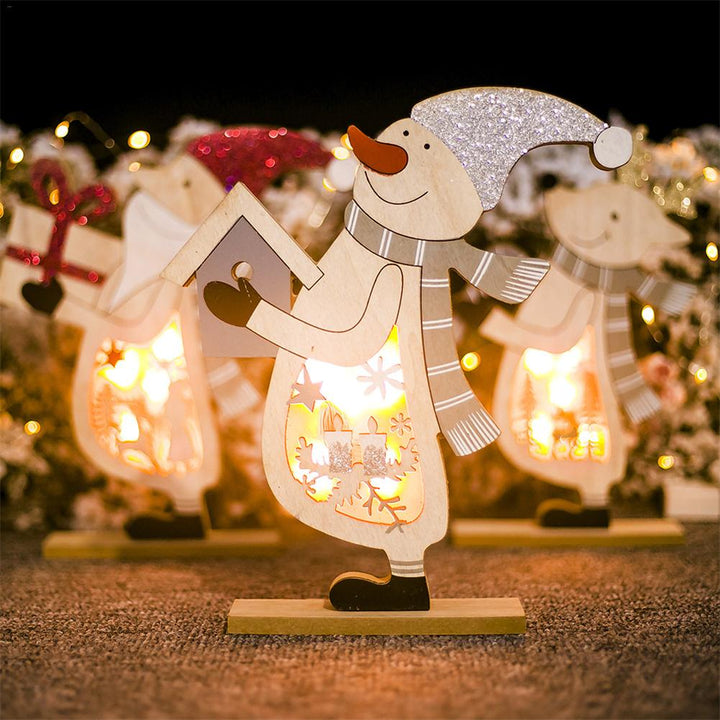 Wooden Christmas Table Lamp with Warm Glowing Cutout