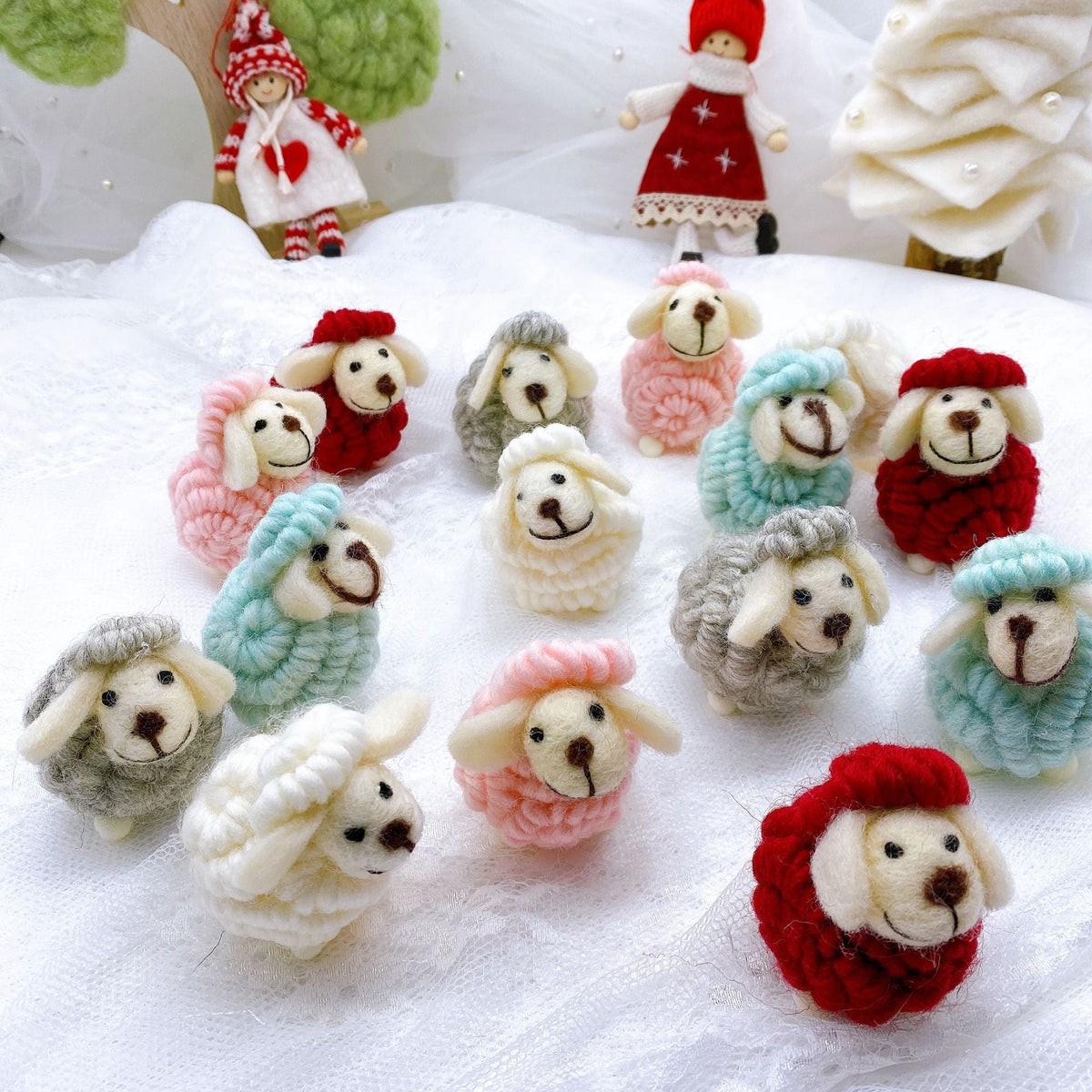 Christmas Wool Felt Lamb Ornament Cozy Tree Decor