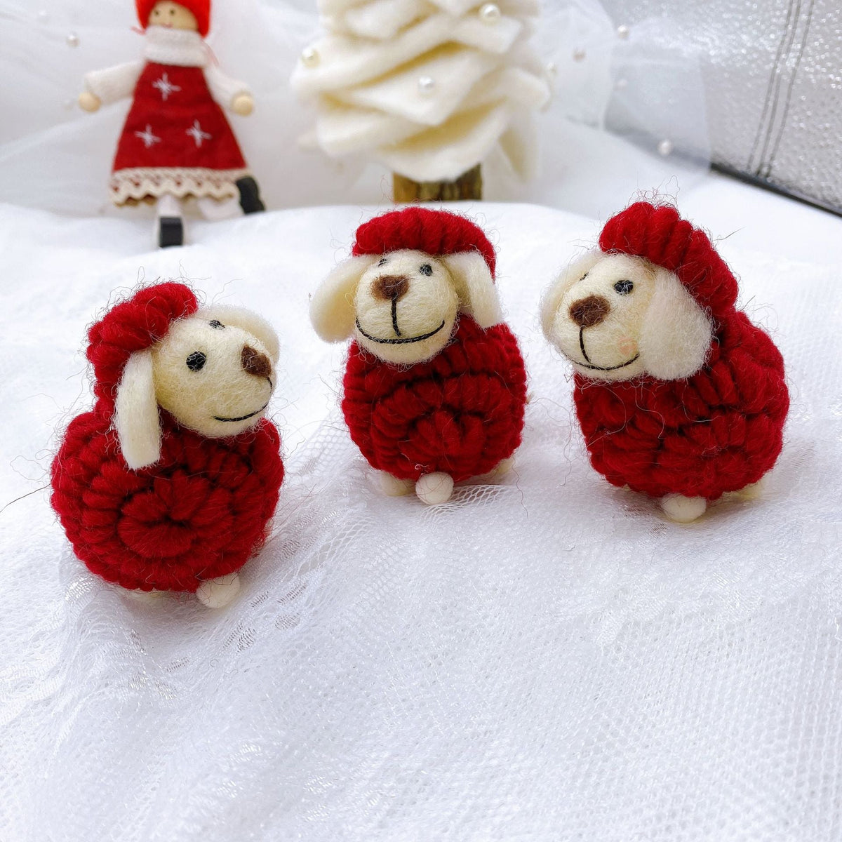 Christmas Wool Felt Lamb Ornament Cozy Tree Decor