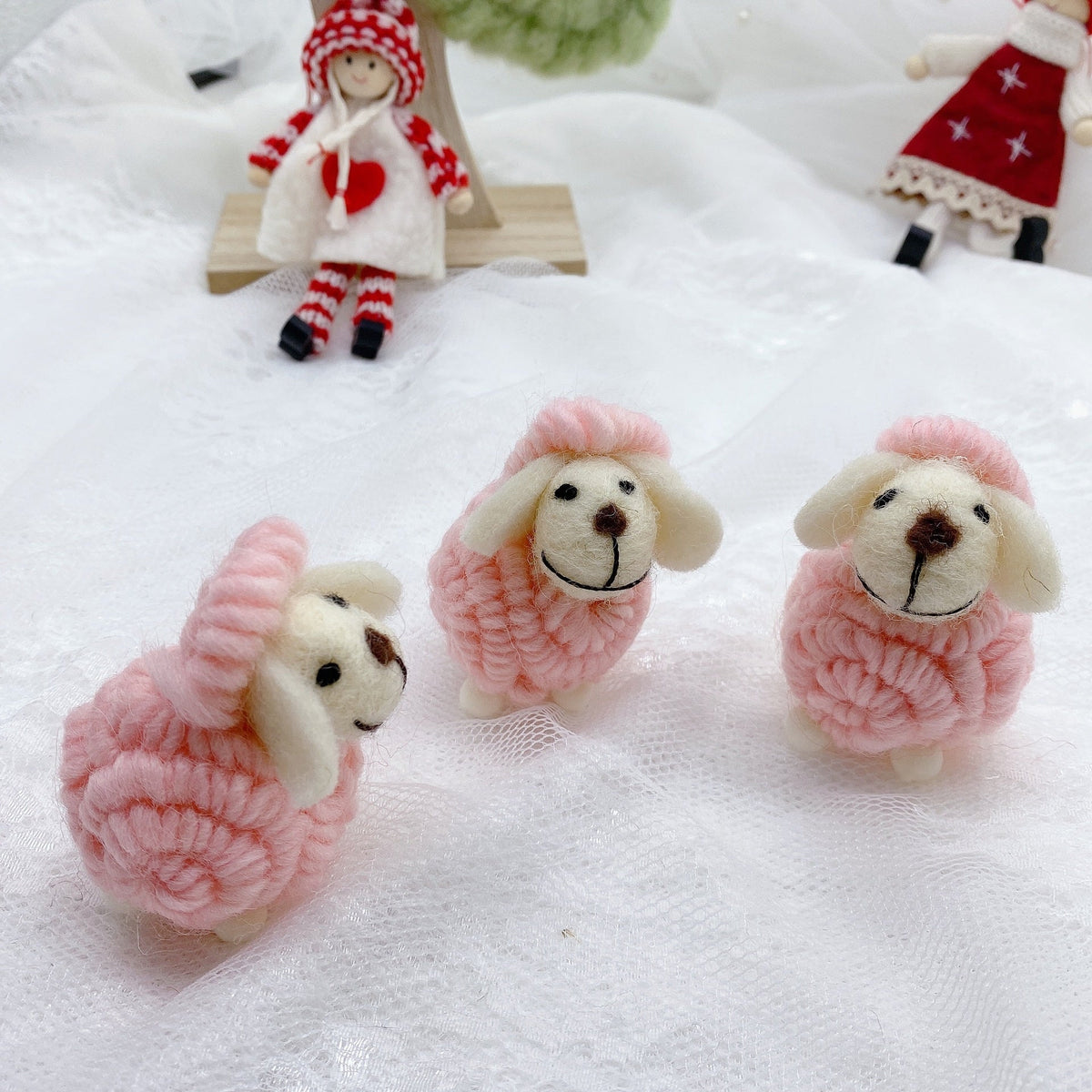 Christmas Wool Felt Lamb Ornament Cozy Tree Decor