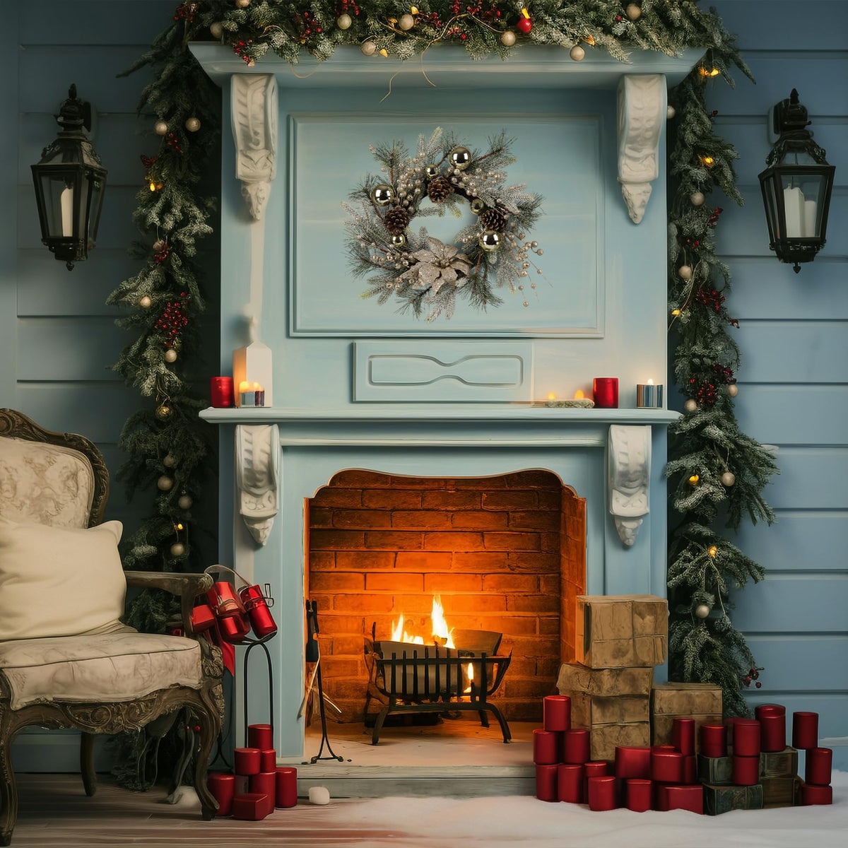 20 Inch Christmas Wreath with Warm Lights for Doors