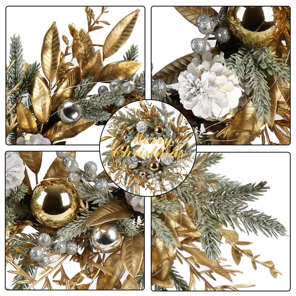 20-Inch Christmas Wreath with Warm LED Lights & Timer
