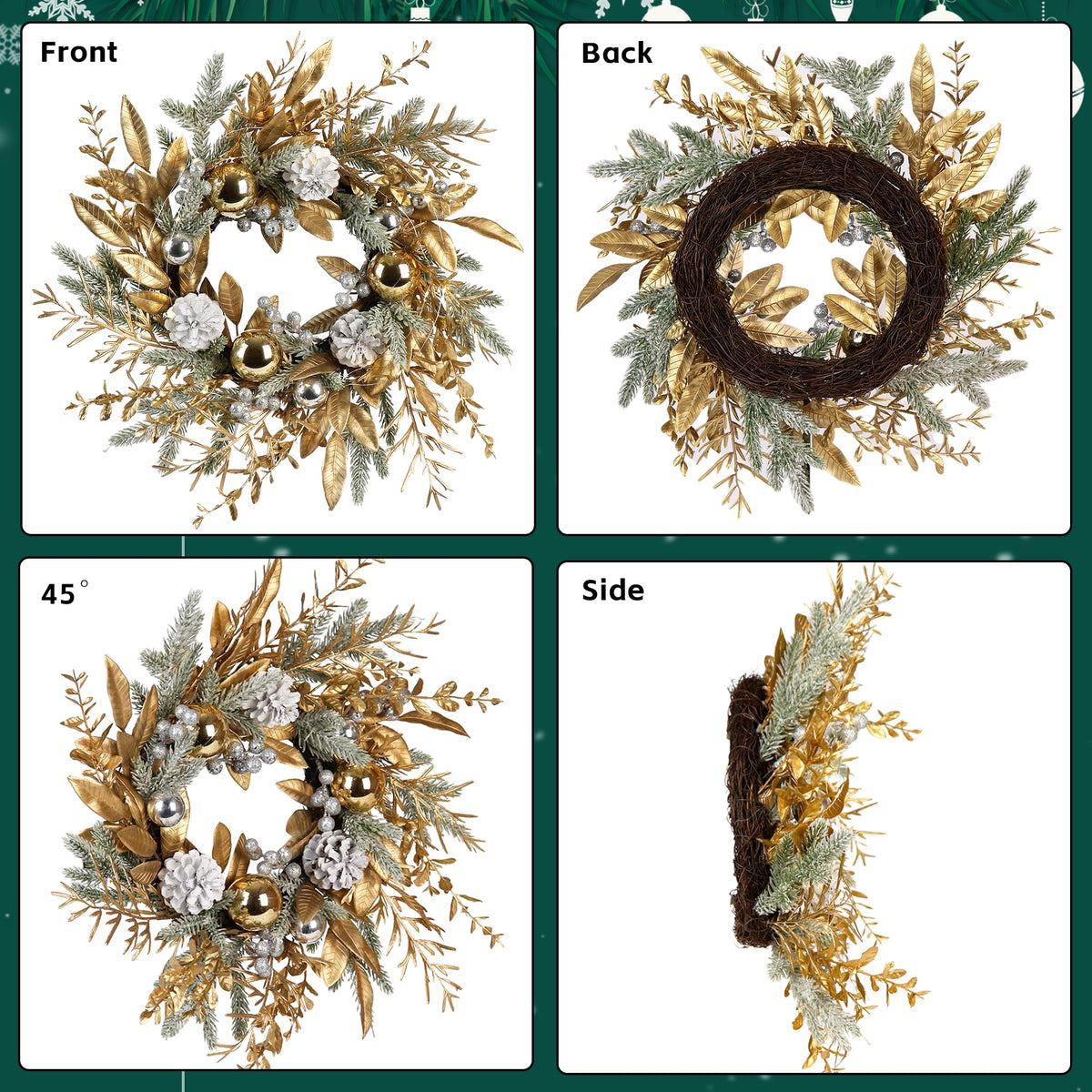 20-Inch Christmas Wreath with Warm LED Lights & Timer
