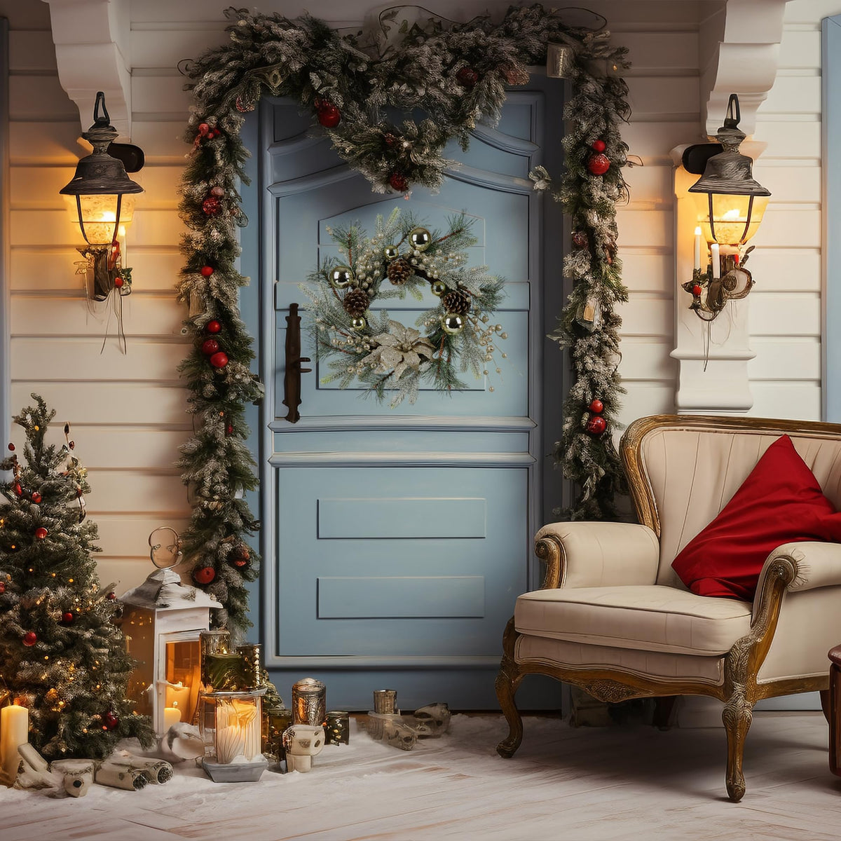 20 Inch Christmas Wreath with Warm Lights for Doors