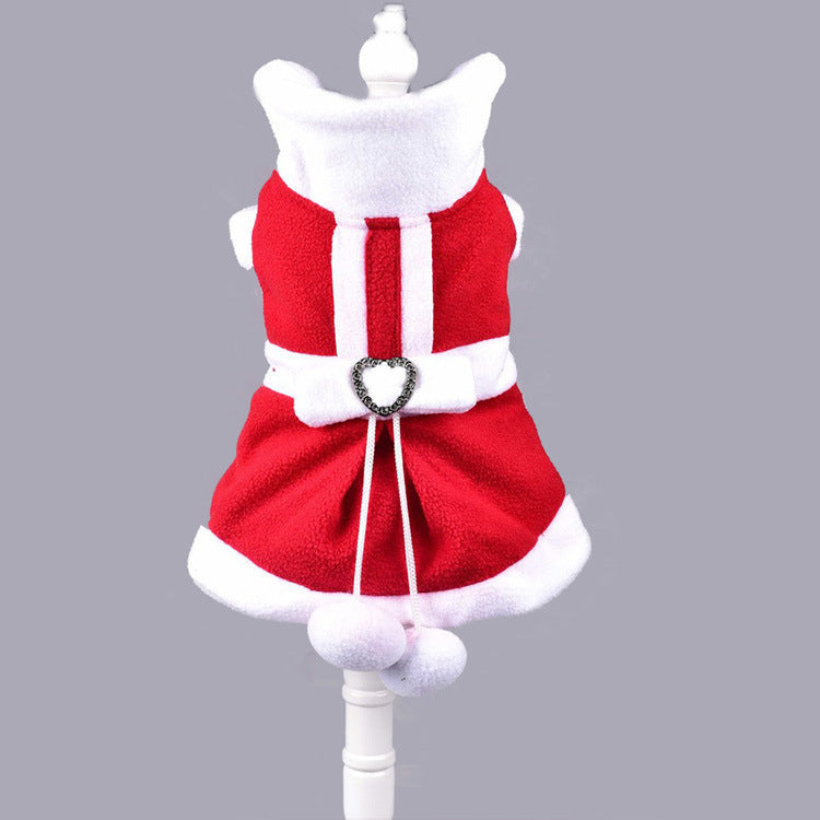 Pet Christmas Dress with Plush Faux-Fur Trim & Bow