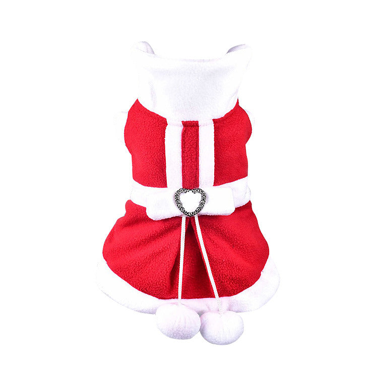 Pet Christmas Dress with Plush Faux-Fur Trim & Bow