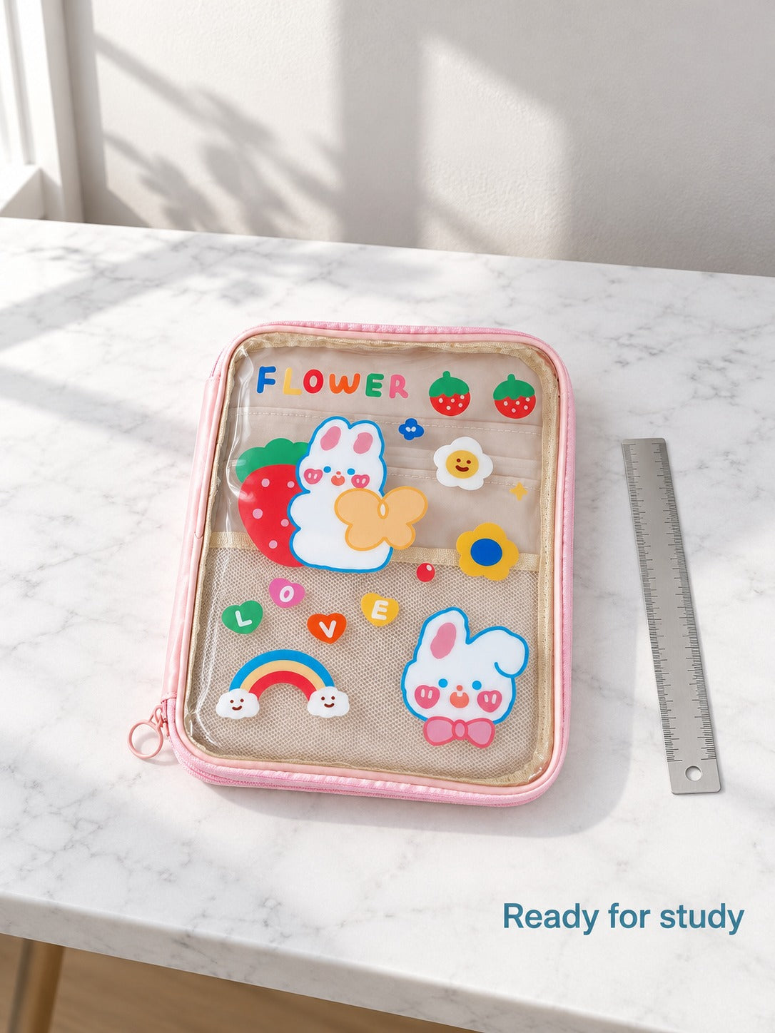 Clear Cute Cartoon Tablet Bag with Pockets for Students