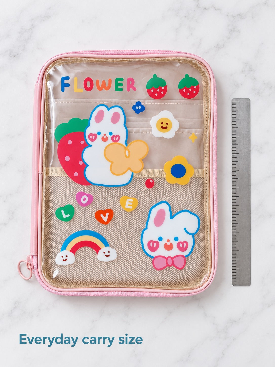 Clear Cute Cartoon Tablet Bag with Pockets for Students