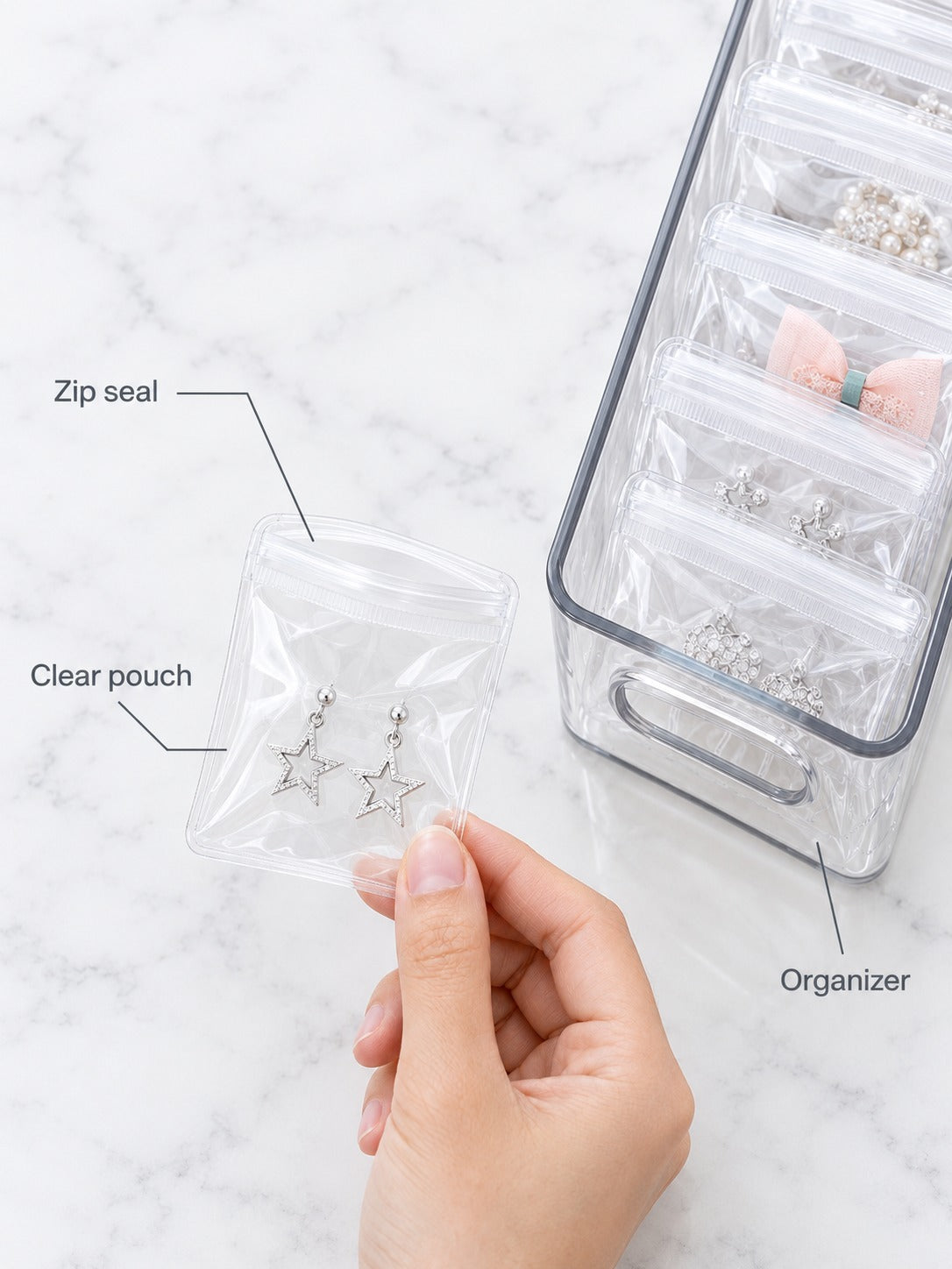 Clear Jewelry Storage Box with Zip Bags for Earrings