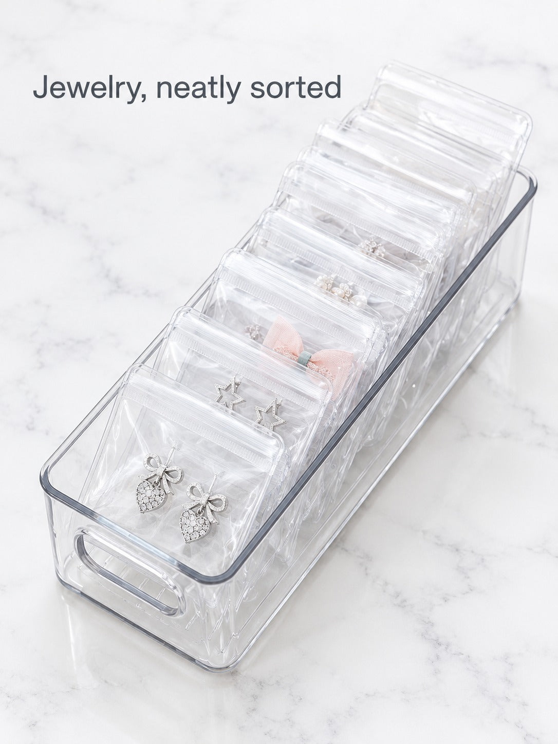 Clear Jewelry Storage Box with Zip Bags for Earrings