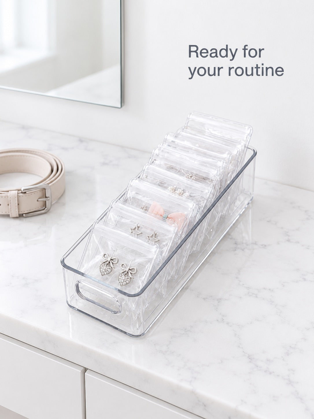 Clear Jewelry Storage Box with Zip Bags for Earrings