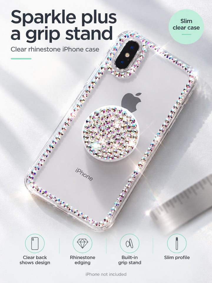 Clear Rhinestone iPhone Case with Built-In Grip Stand