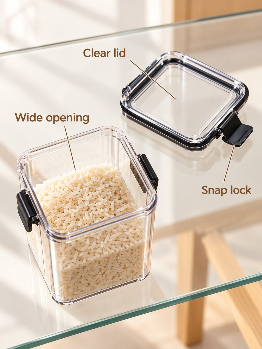 Clear Square Food Storage Canisters with Snap Lock Lids