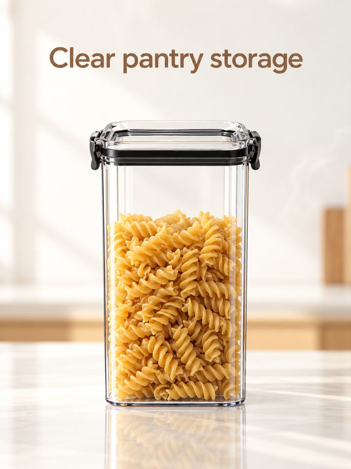 Clear Square Food Storage Canisters with Snap Lock Lids