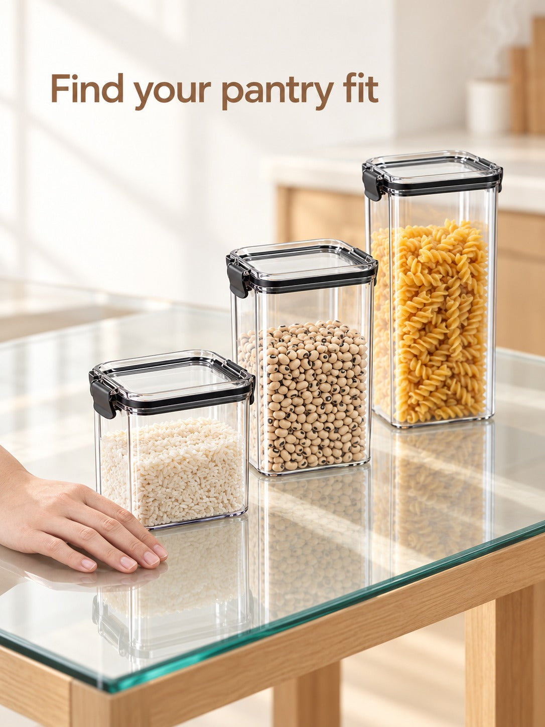 Clear Square Food Storage Canisters with Snap Lock Lids
