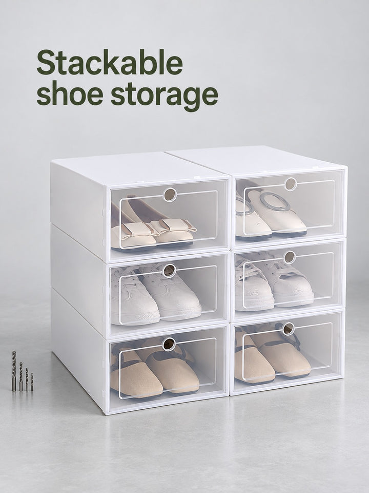 Clear Stackable Shoe Boxes with Flip-Front Drawers