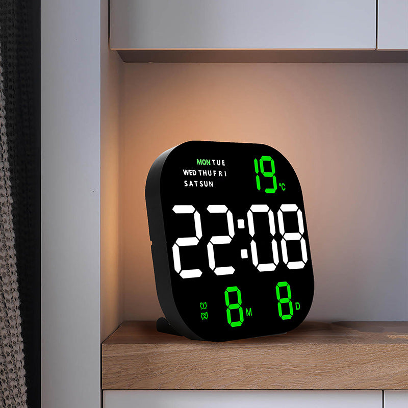 LED Wall Clock with Temperature, Date & Weekday Display