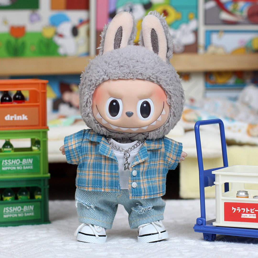 Labubu Doll Clothes T-Shirt & Ripped Jeans Outfit