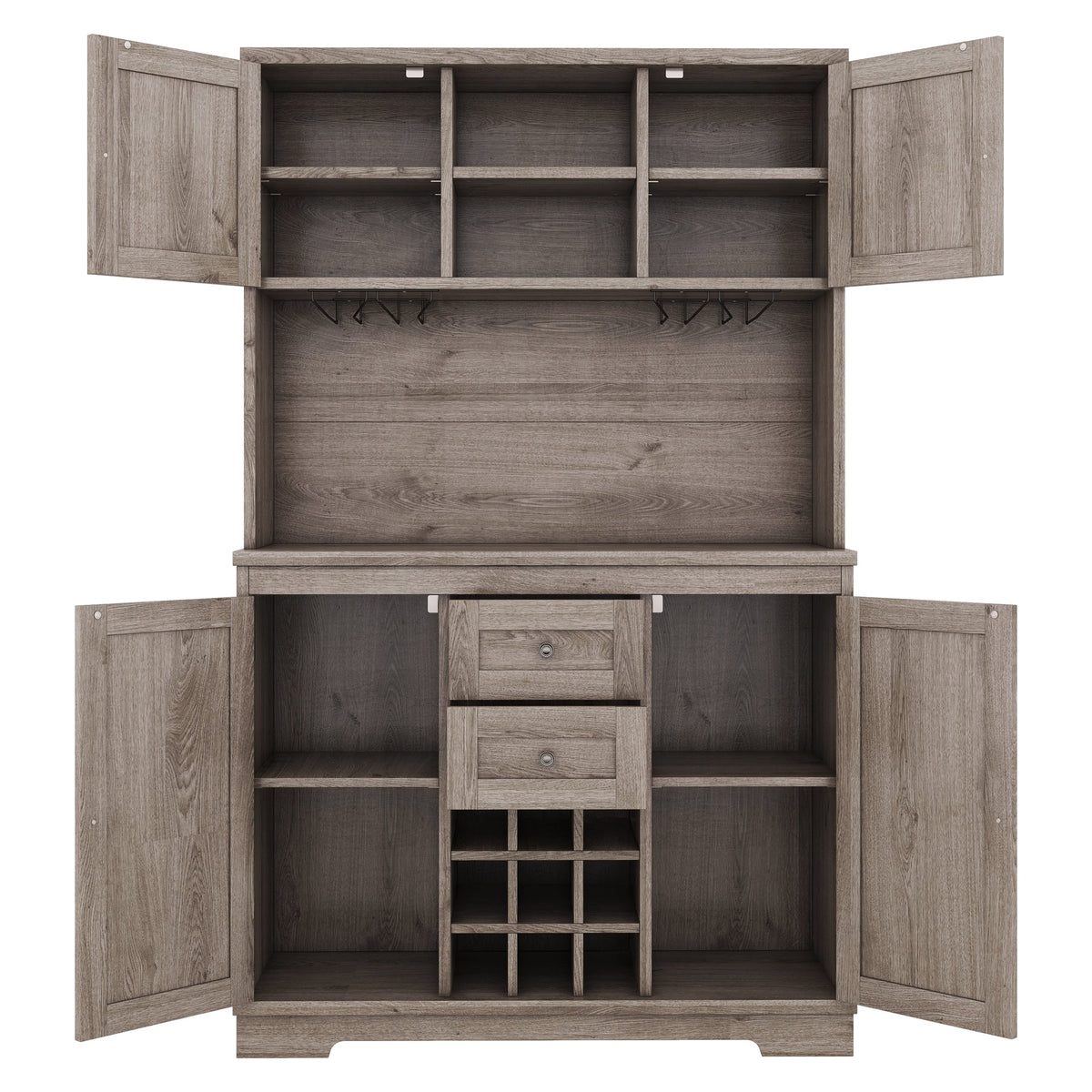 Farmhouse Coffee Bar Cabinet with Wine Rack & Storage