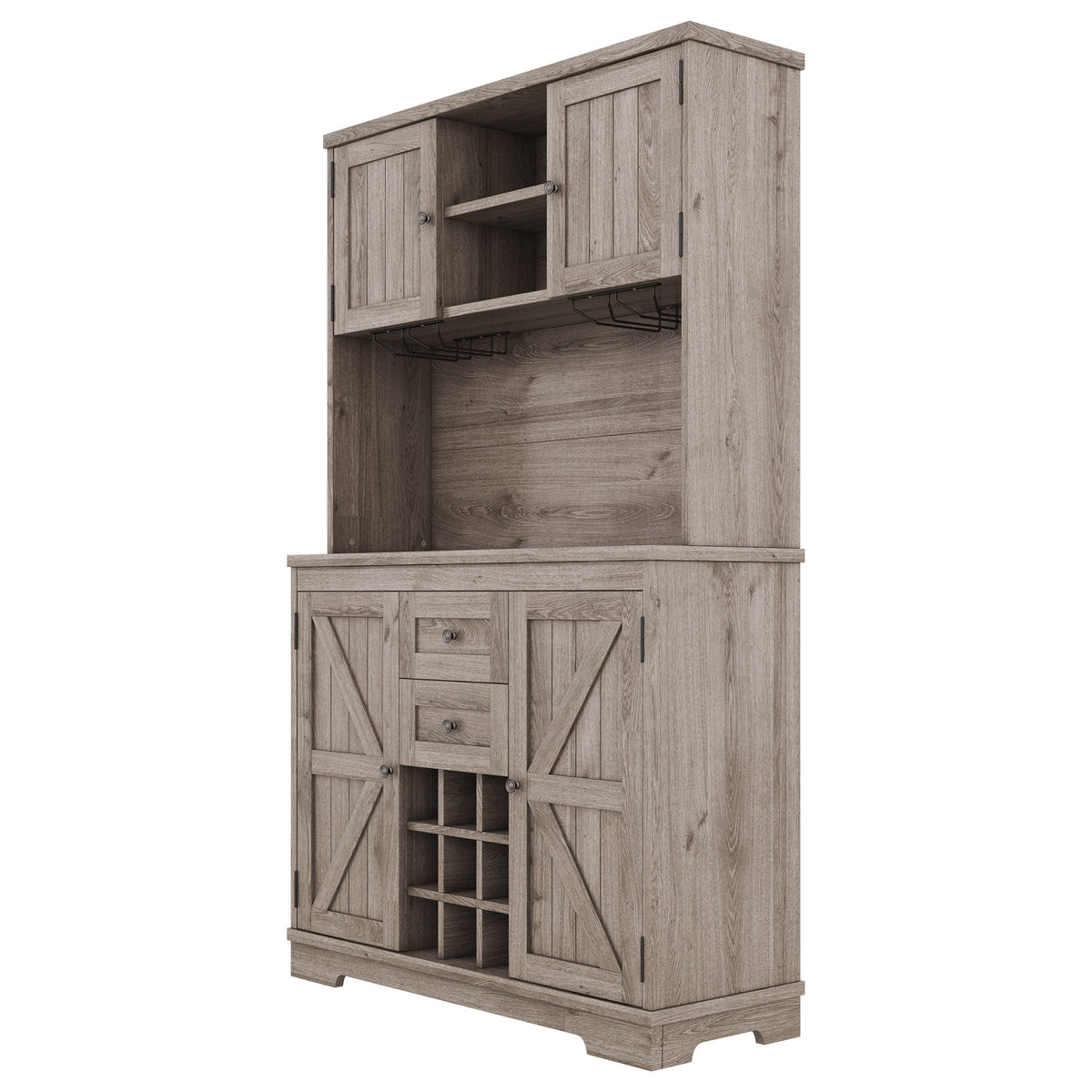 Farmhouse Coffee Bar Cabinet with Wine Rack & Storage