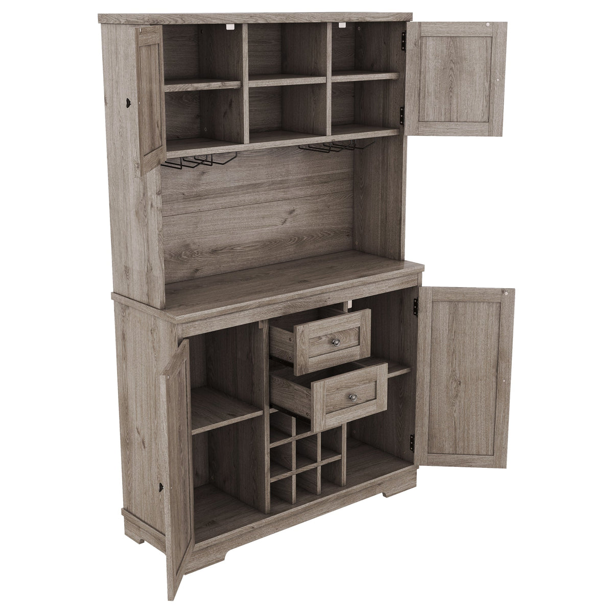 Farmhouse Coffee Bar Cabinet with Wine Rack & Storage