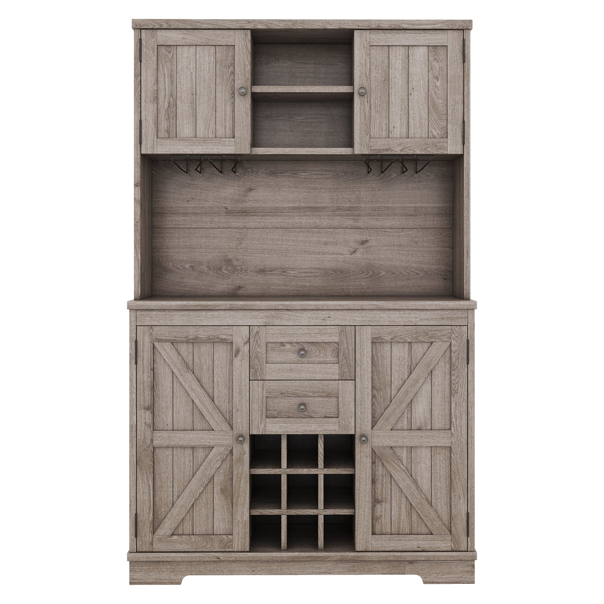 Farmhouse Coffee Bar Cabinet with Wine Rack & Storage