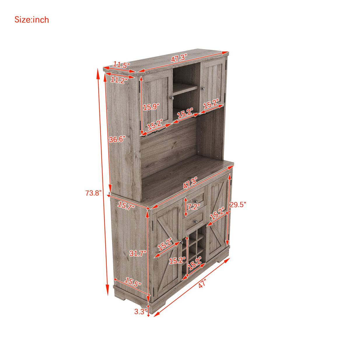 Farmhouse Coffee Bar Cabinet with Wine Rack & Storage