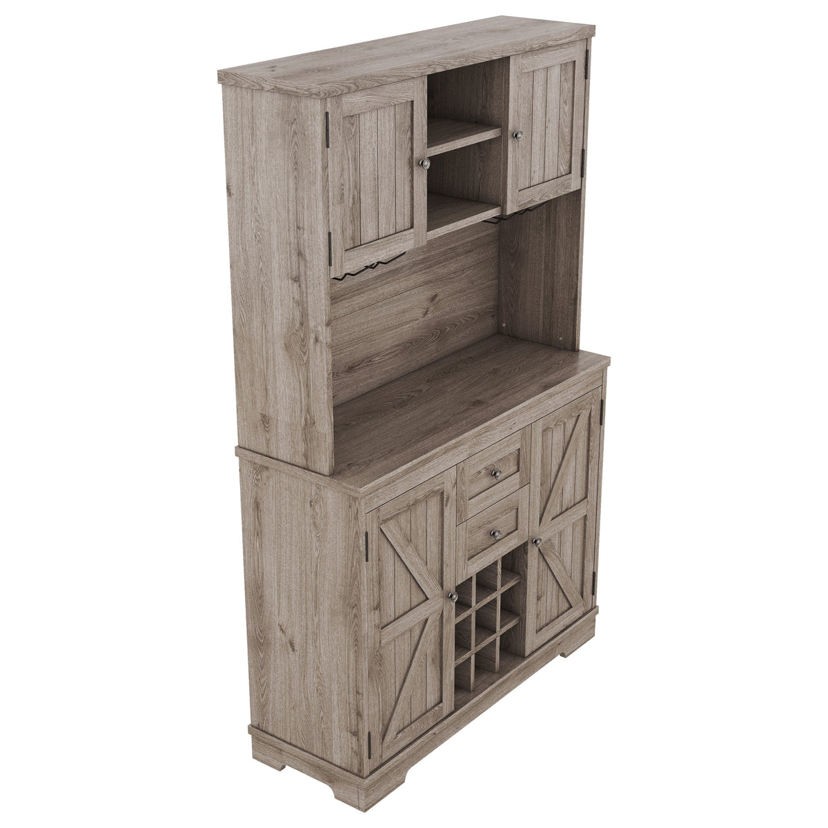 Farmhouse Coffee Bar Cabinet with Wine Rack & Storage