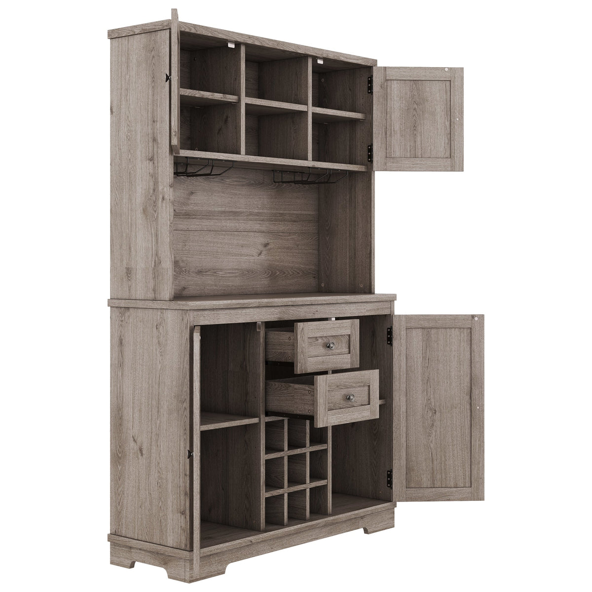 Farmhouse Coffee Bar Cabinet with Wine Rack & Storage