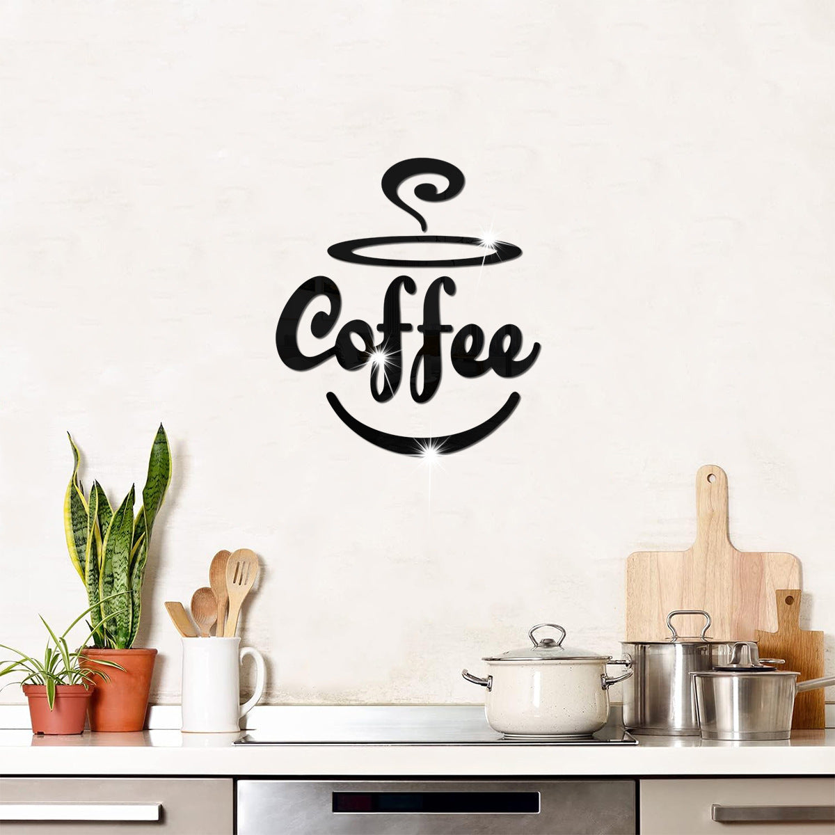 Coffee Mirror Wall Stickers for Café-Style Kitchens