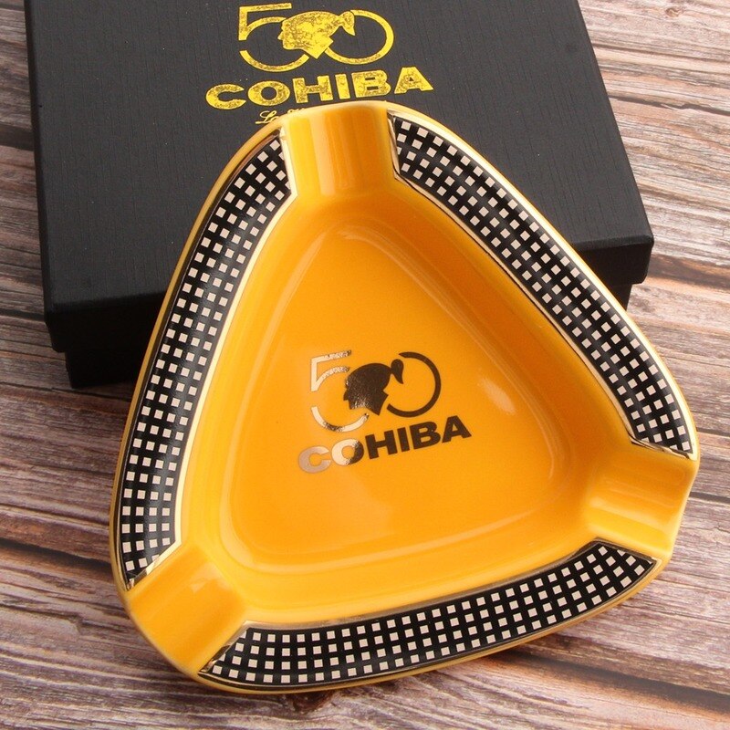 Triangular Ceramic Cigar Ashtray with 3 Cigar Rests
