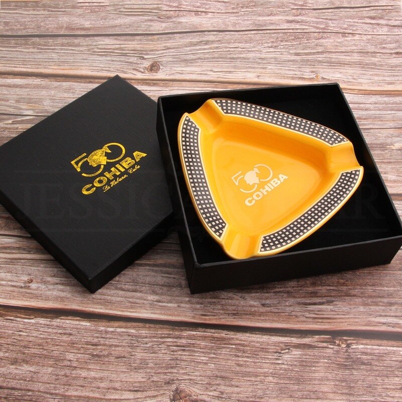 Triangular Ceramic Cigar Ashtray with 3 Cigar Rests