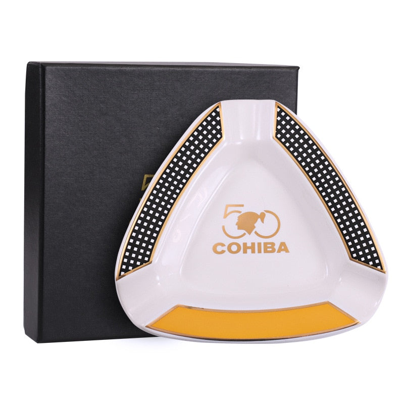 Triangular Ceramic Cigar Ashtray with 3 Cigar Rests