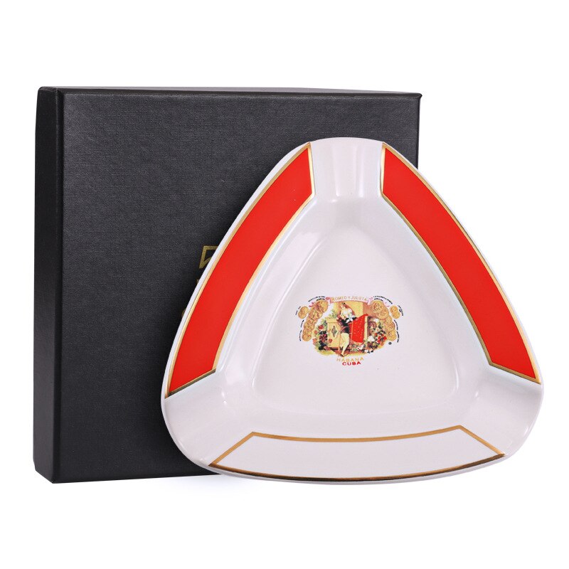 Triangular Ceramic Cigar Ashtray with 3 Cigar Rests