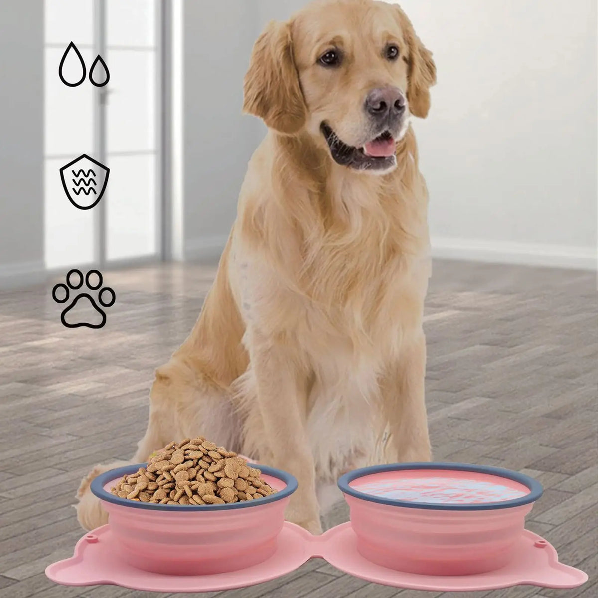 Collapsible Double Dog Bowl for Cleaner Travel Meals
