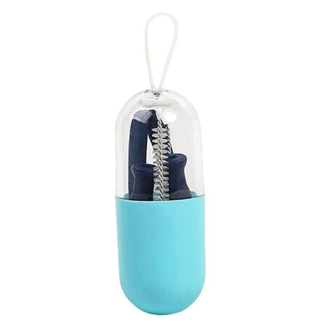Collapsible Silicone Reusable Straw with Carrying Case