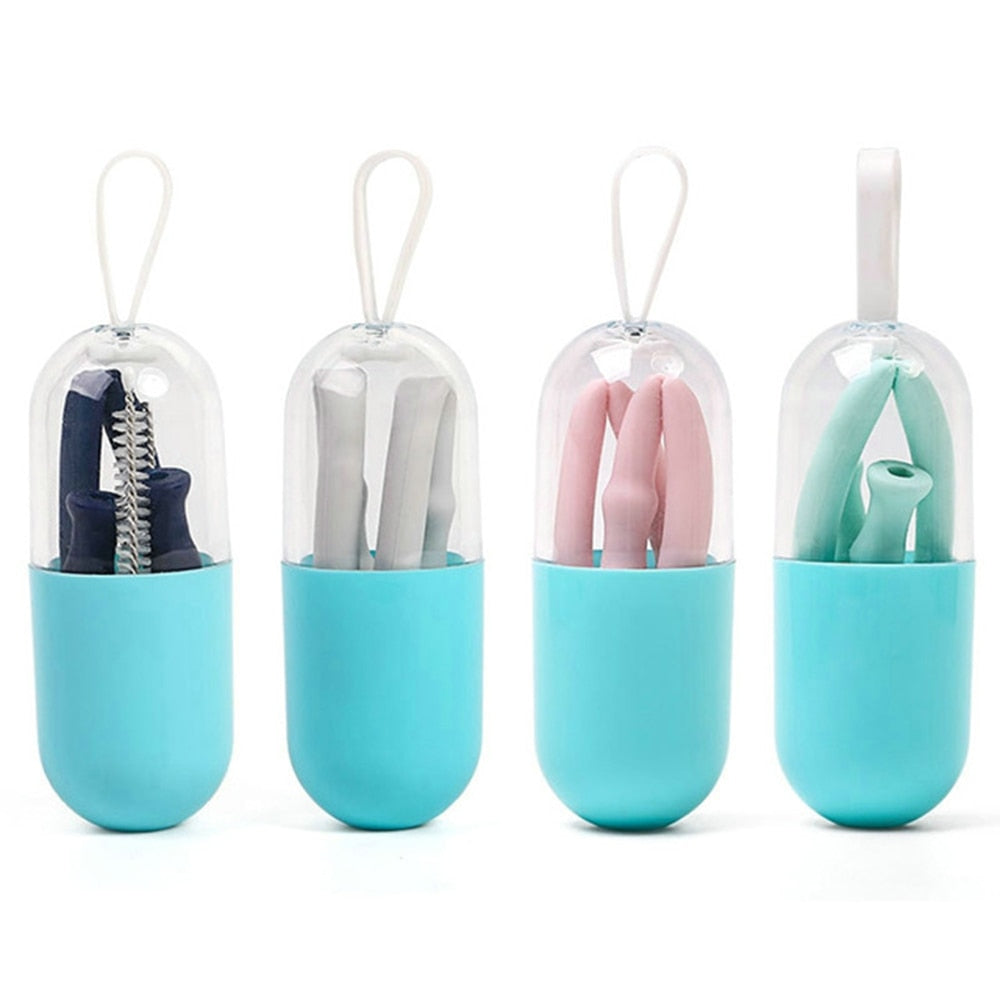 Collapsible Silicone Reusable Straw with Carrying Case