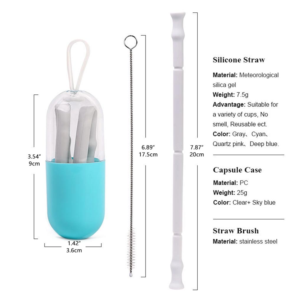 Collapsible Silicone Reusable Straw with Carrying Case