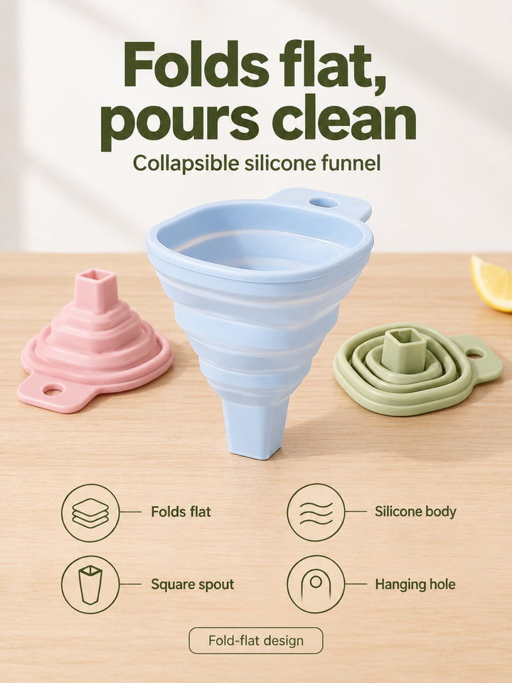 Collapsible Silicone Funnel That Folds Flat for Storage