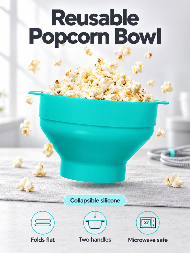 Collapsible Silicone Microwave Popcorn Bowl, Folds Flat