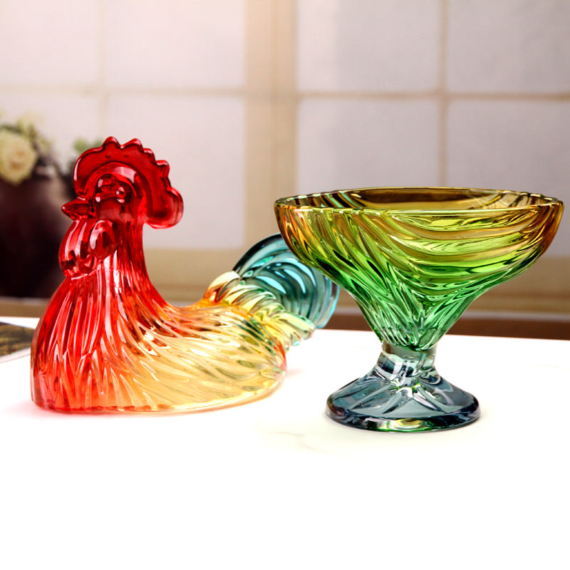 Colored Glass Candy Jar With Rooster Lid Centerpiece