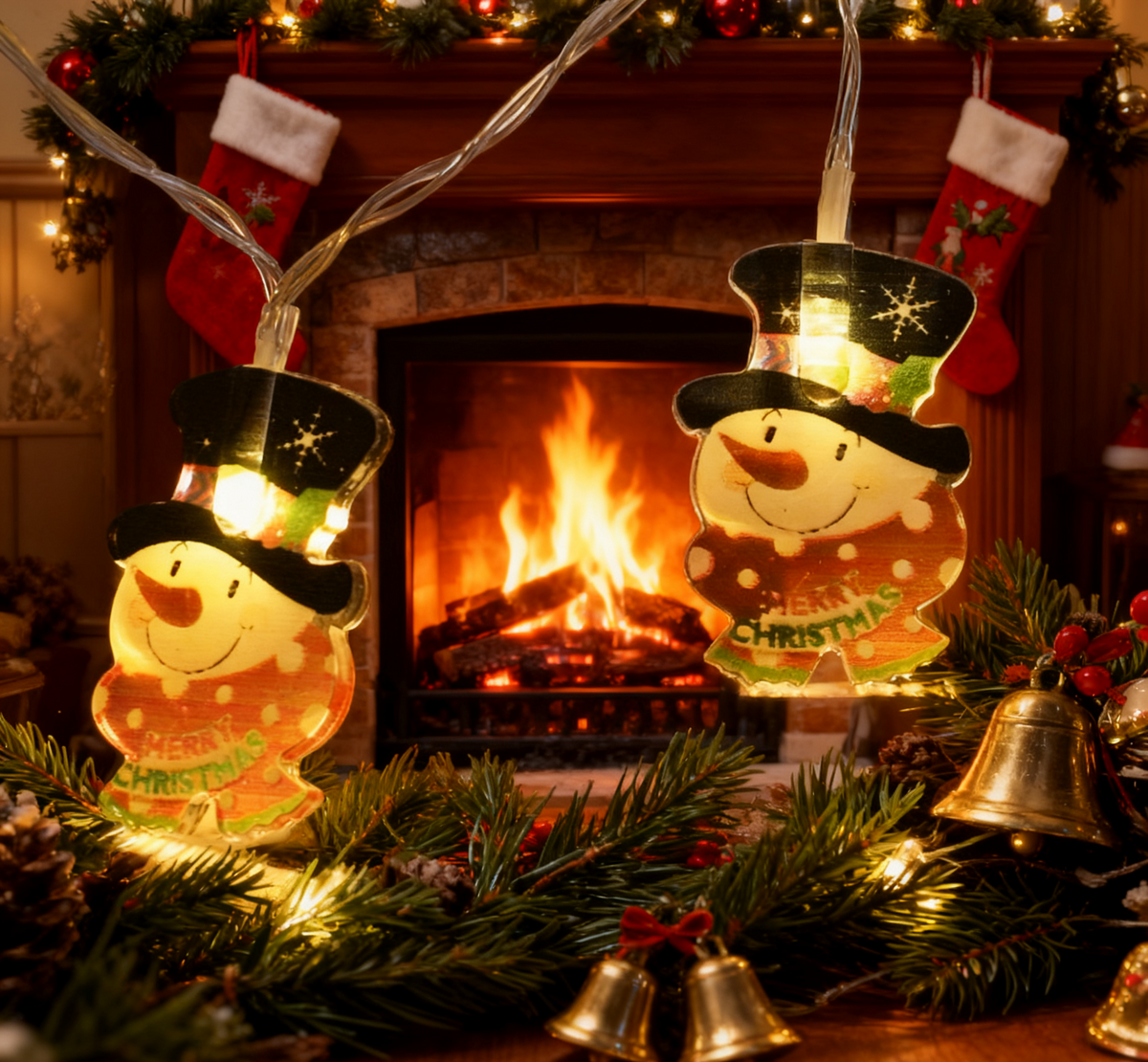 Snowman Head Christmas String Lights, Warm LED Glow